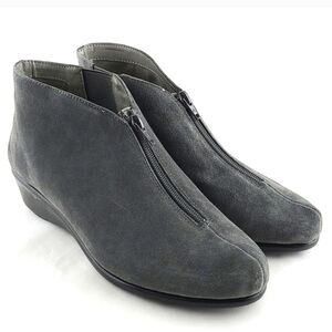 Aerosoles Allowance Women's Grey Suede Leather Ankle Boots Zip Up Wide  Size 9W